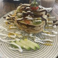 Chocolate & Peanut Butter Pancakes  at Meraki Market Cafe in Paphos