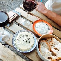 Entree of dips and bread (all vegan)  at La Pile d'Assiettes in Saint-jean-de-luz