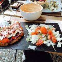 Vegan mushroom dish with salad.  at La Pile d'Assiettes in Saint-jean-de-luz
