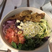 Vegan poke bowl with vegan chicken  at Avocado Mallorca in Mallorca