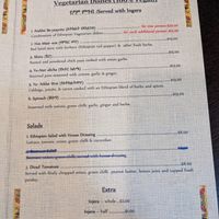 Menu at Gursha Ethiopian Restaurant in Blacktown