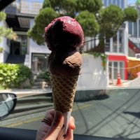 Blueberry banana on the top, the vegan dark chocolate on the bottom. Good for pics  at Fell and Cole in Seoul