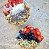 Vegan matcha with agave and a blue one with agave   at The Sunrise Shack - Honolulu in Honolulu
