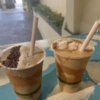 Monkey smoothie and bullet coffee smoothie. So yummy!  at The Sunrise Shack - Honolulu in Honolulu