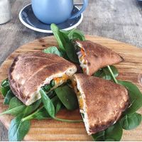 Vegan calzone at Basil & Vine in Burpengary