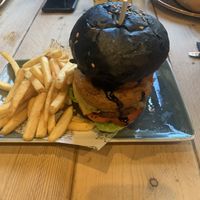 Charcoal bun burger   at Church - Temple of Fun in Sheffield