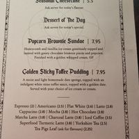 Dessert menu at Church - Temple of Fun in Sheffield