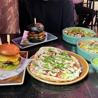 Psycho burger, Chicken burger, loaded fries, and the donner  at Church - Temple of Fun in Sheffield
