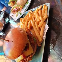 Loaded burger - forget the name but it has This! is not bacon on it! at Church - Temple of Fun in Sheffield