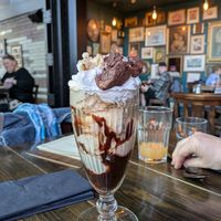 Chocolate brownie sundae with honeycomb icecream at Church - Temple of Fun in Sheffield