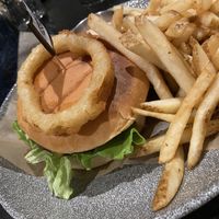 Vegan burger and fries  at Gamli Bærinn in Myvatn