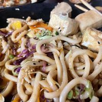 Hong Kong style fried Udon + extra tofu  at Silk in Korcula