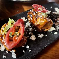 Sweet + spicy tofu (three pieces - we’d already eaten one!)  at Silk in Korcula