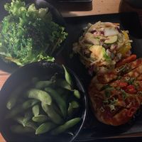 Wakame marinated salad, miso glazed aubergine and edamame  at Silk in Korcula