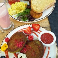 Full English breakfast and pancakes at Cafe Forty One in West London