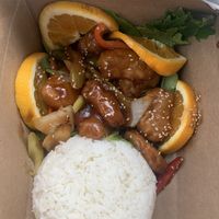 Orange chicken  at TNK Vegan Cafe in Modesto