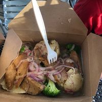 “Chicken” (seitan) and mashed potatoes with gravy  at TNK Vegan Cafe in Modesto