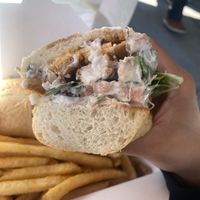 Bistro Chick’n’ Sammy w/Fries  Lunch/Dinner Serving Size  at TNK Vegan Cafe in Modesto