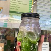 Avocado Smoothie on a Warm Day in Skully Glassware - BYOC Attempt 1  at TNK Vegan Cafe in Modesto