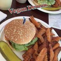The beef burger and the chicken burger were both delicious, as well as the smoothies!  at TNK Vegan Cafe in Modesto