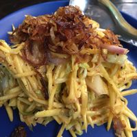 Mango salad with peanut sauce and crispy onions  at Wadee in Hpa-an