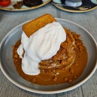 Vegan lotus biscoff pancakes with dairy free cream at The Cove in Gourock