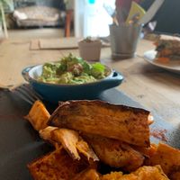 Sweet potato wedges with guacamole  at Green House in Launceston