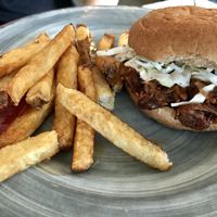 Vegan BBQ pulled pork. Seriously delicious!! at Cool Al's in Jackson