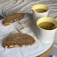 Lentils soup and avocado toast take away  at Earth Cafe in Gothenburg