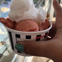 Lemon sorbet & strawberry ice cream at Icy Bar in Hvar