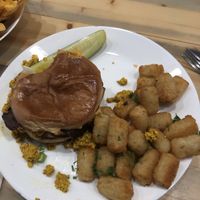 Beyond Burger and Tots available during the Vegan Brunch they hold once a month.   at Shuffle the Heights in Tampa