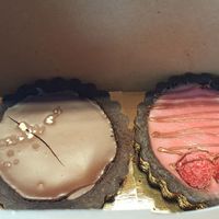 Chocolate and caramel pie and chocolate and raspberry pie at Bonbon Collections in Montreal
