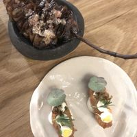 Paperbark mushrooms, finger lime, macadamia cream. Parsnips, aioli, capers at Paperbark in Waterloo