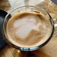 Oat milk coconut cherry latte  at NovelTea Coffeehouse & Bakery in Truro