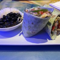 veggie wrap and side of coconut milk rice and black beans  at Coconuts on the Beach in Cocoa Beach