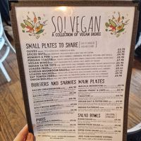 Vegan menu. at So! Bar and Eats in Ripon