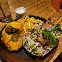 Vegan pizza parmo at So! Bar and Eats in Ripon