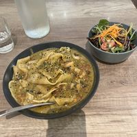 Chilli jam pasta and side salad  at Solo Pasta in Mount Lawley