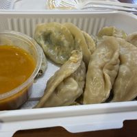 Half veggie, half potato momo.  at Momo Ghar North Market in Columbus