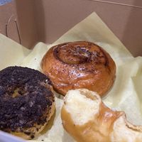 Glazed, Oreo, and Cinnamon roll donuts  at Colorado Donuts in Los Angeles