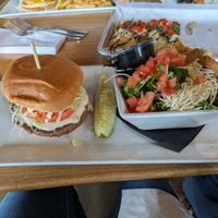 Fake-Real Vegan Burger and side salad at Findlay Brewing Company in Findlay