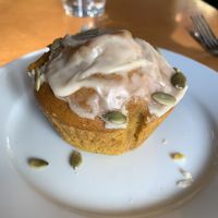 Vegan pumpkin muffin at Aubergine Cafe in Woodside