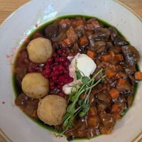 Mushroom stew with potatoes and sour cream at Pingvinen in Bergen