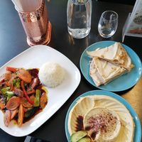 Vegan starter and main dish at Glacier Restaurant Bar Cafe in Odda