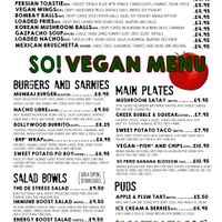 Vegan menu at So! Bar and Eats in Harrogate