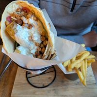 Loaded spicy chickpeas Gyro at So! Bar and Eats in Knaresborough