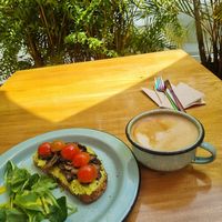Avo toast with mushrooms at Betty's Bowls in Medellin