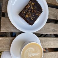 Brownie and latte   at Massolit Cooks in Krakow