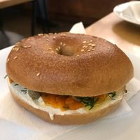 Vegan lox bagel at Massolit Cooks in Krakow