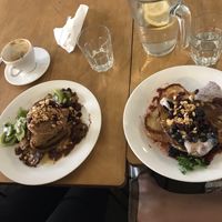 Vegan pancakes and vegan french toasts at Massolit Cooks in Krakow